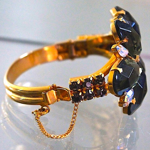 JULIANA DELIZZA & ELSTER BRACELET BANGLE CLAMPER CRYSTAL VINTAGE SMOKED CRYSTALS - Picture 7 of 15